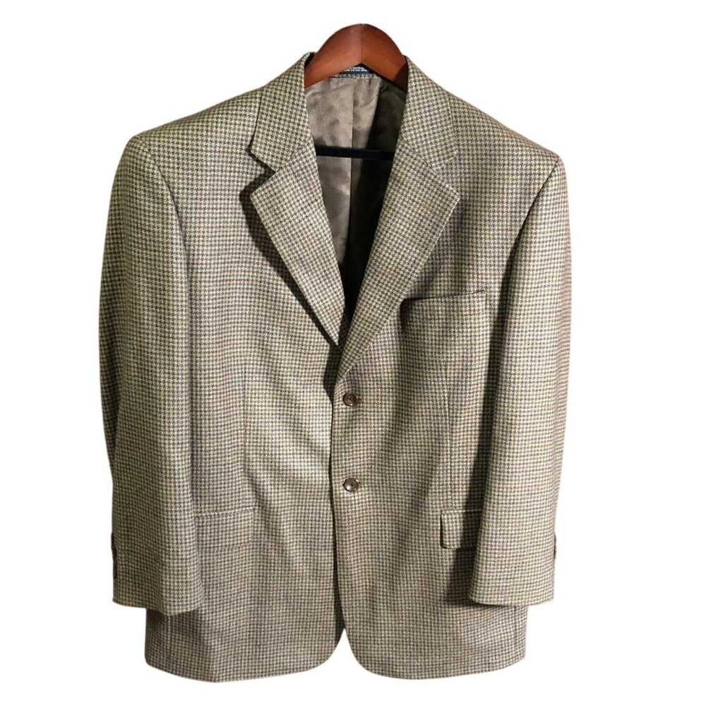 Stafford Mens Blazer Jacket Size 44R Double Button Houndstooth Wool Cashmere